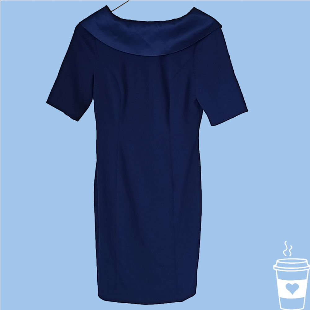 White House Black Market Navy Blue Sheath Dress with Sailor Collar